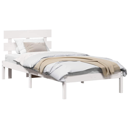 vidaXL Bed Frame with Headboard White 90 x 200 cm Solid Pine wood