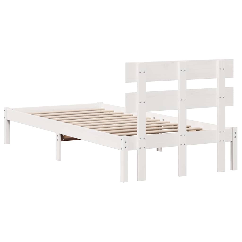 vidaXL Bed Frame with Headboard White 90 x 200 cm Solid Pine wood