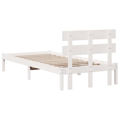 vidaXL Bed Frame with Headboard White 90 x 200 cm Solid Pine wood