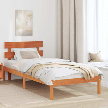 vidaXL Bed Frame with Headboard Brown 90 x 200 cm Solid Pine wood