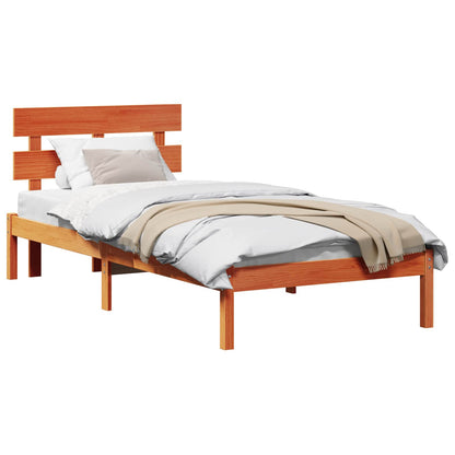 vidaXL Bed Frame with Headboard Brown 90 x 200 cm Solid Pine wood