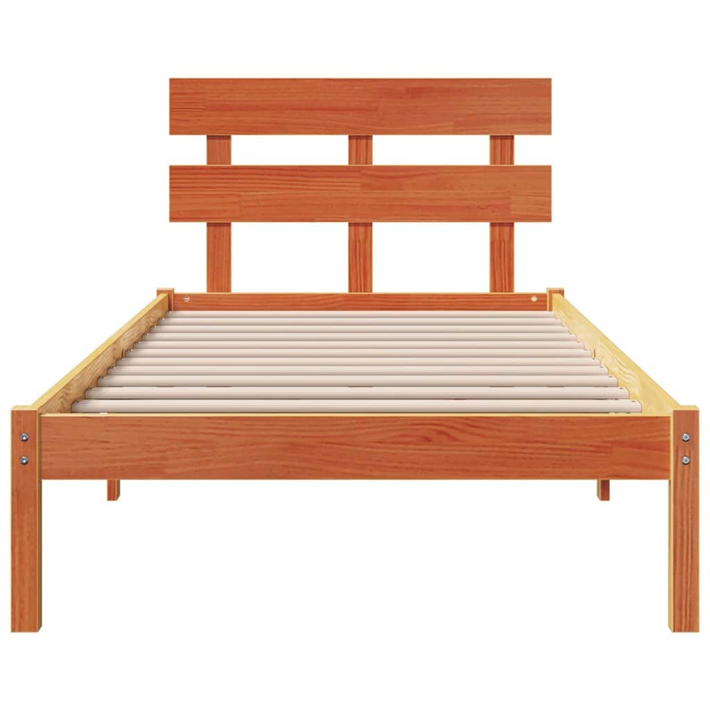 vidaXL Bed Frame with Headboard Brown 90 x 200 cm Solid Pine wood