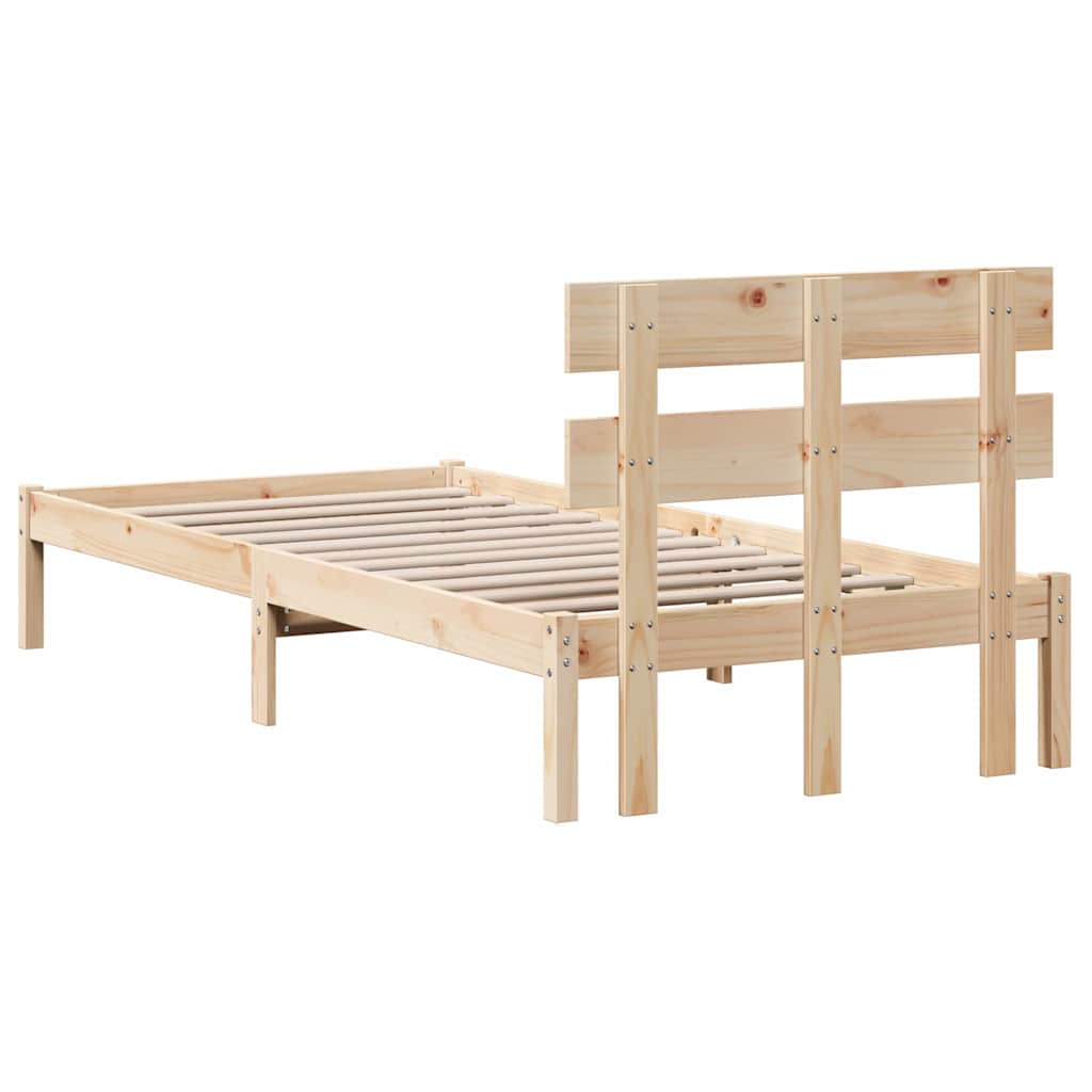 vidaXL Bed Frame with Headboard Brown 100 x 200 cm Solid Pine wood
