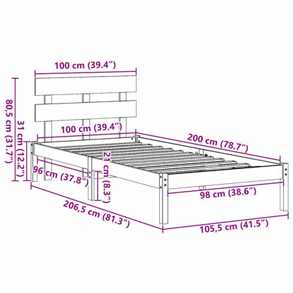 vidaXL Bed Frame with Headboard Brown 100 x 200 cm Solid Pine wood