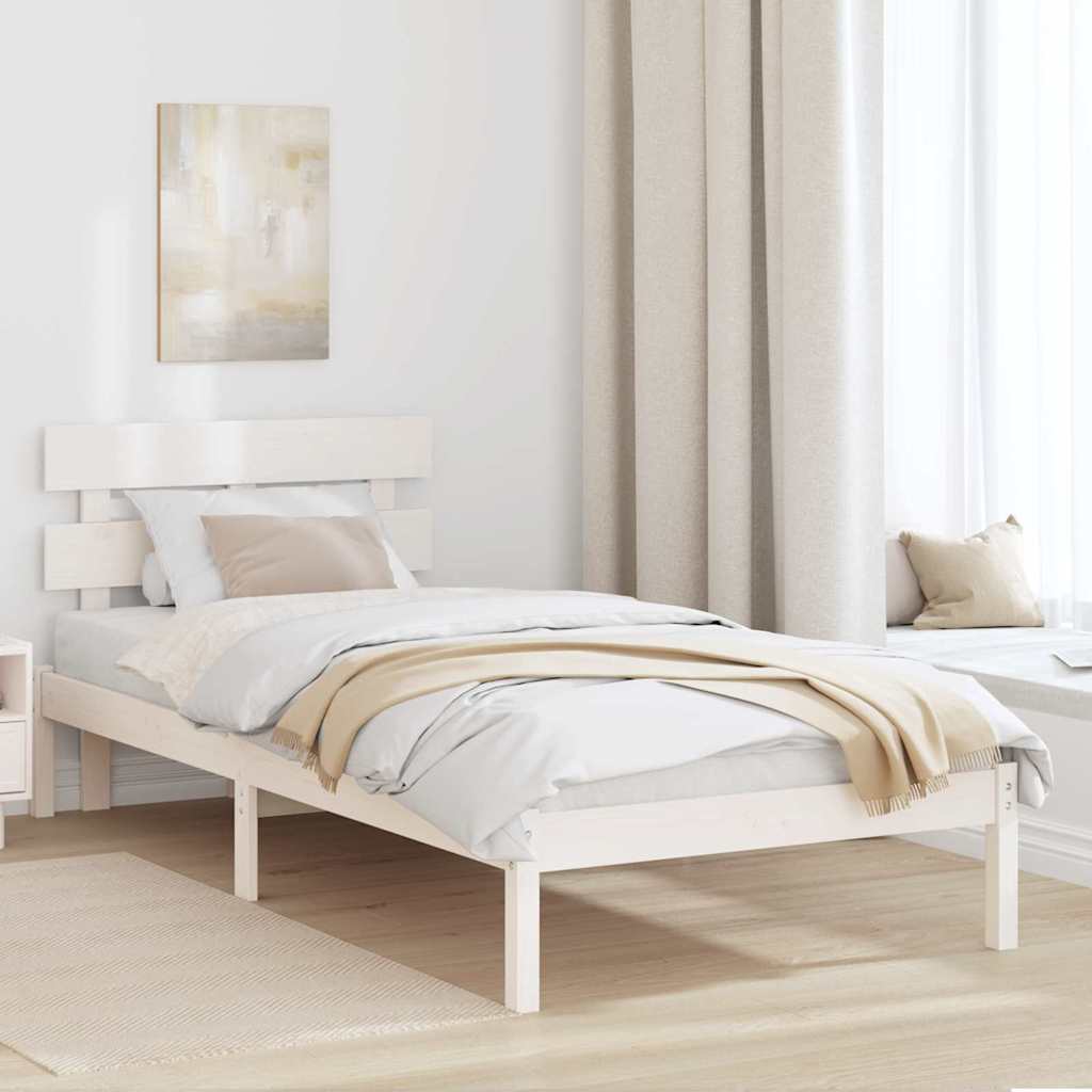 vidaXL Bed Frame with Headboard White 90 x 190 cm Solid Pine wood