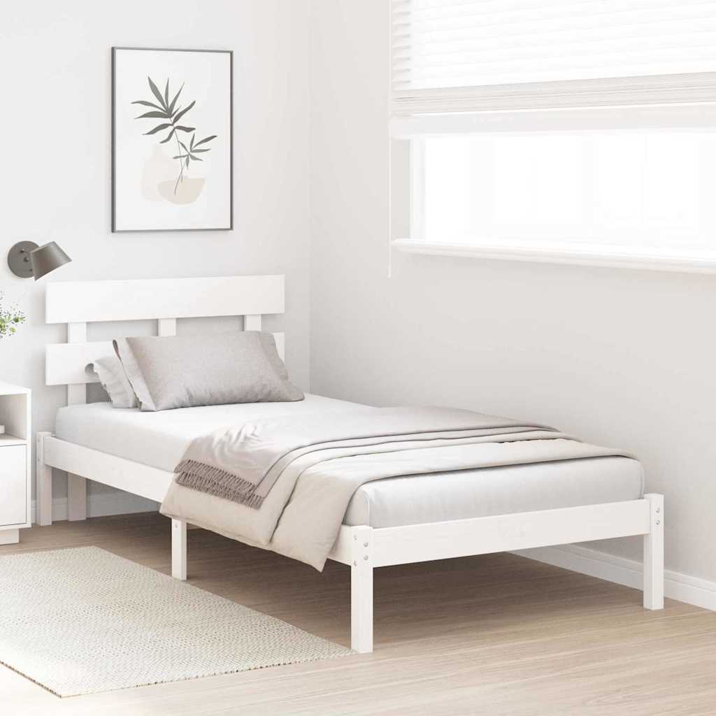 vidaXL Bed Frame with Headboard White 90 x 190 cm Solid Pine wood