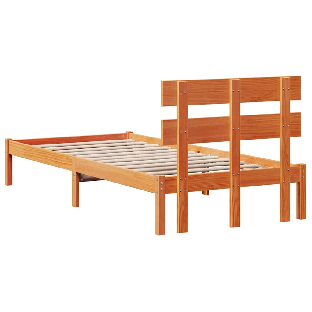 vidaXL Bed Frame with Headboard Brown 90 x 190 cm Solid Pine wood