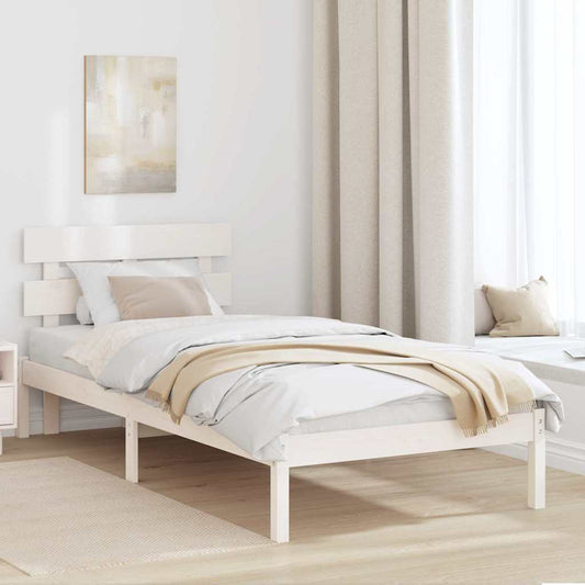 vidaXL Bed Frame with Headboard White 75 x 190 cm Solid Pine wood