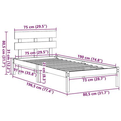 vidaXL Bed Frame with Headboard White 75 x 190 cm Solid Pine wood