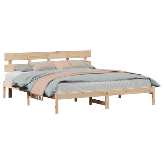 vidaXL Bed Frame with Headboard Brown 200 x 200 cm Solid Pine wood