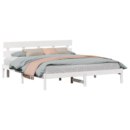 vidaXL Bed Frame with Headboard White 200 x 200 cm Solid Pine wood