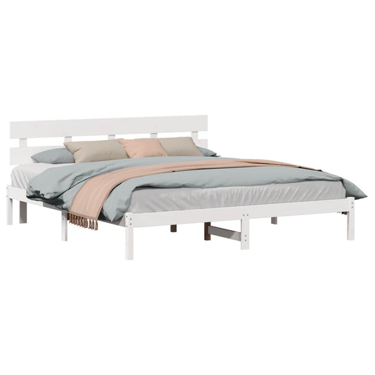 vidaXL Bed Frame with Headboard White 200 x 200 cm Solid Pine wood
