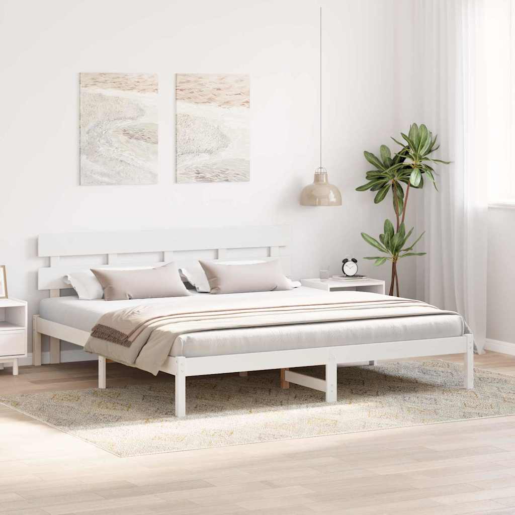 vidaXL Bed Frame with Headboard White 180 x 200 cm Solid Pine wood