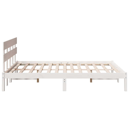 vidaXL Bed Frame with Headboard White 160 x 200 cm Solid Pine wood