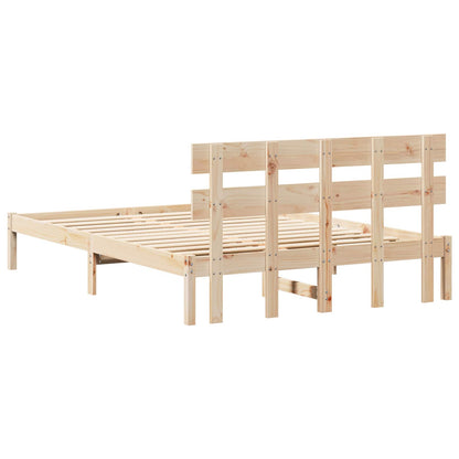 vidaXL Bed Frame with Headboard Brown 140 x 200 cm Solid Pine wood