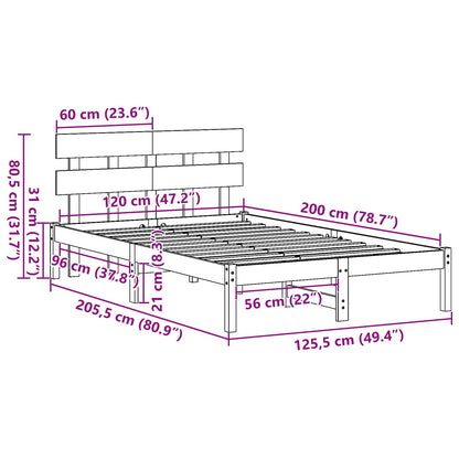 vidaXL Bed Frame with Headboard Brown 120 x 200 cm Solid Pine wood