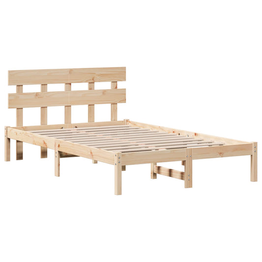 vidaXL Bed Frame with Headboard Brown 120 x 190 cm Solid Pine wood