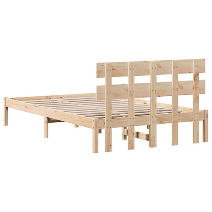 vidaXL Bed Frame with Headboard Brown 120 x 190 cm Solid Pine wood