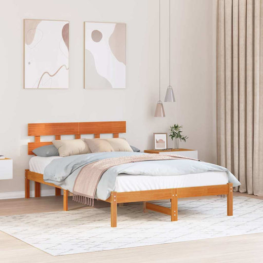 vidaXL Bed Frame with Headboard Brown 120 x 190 cm Solid Pine wood