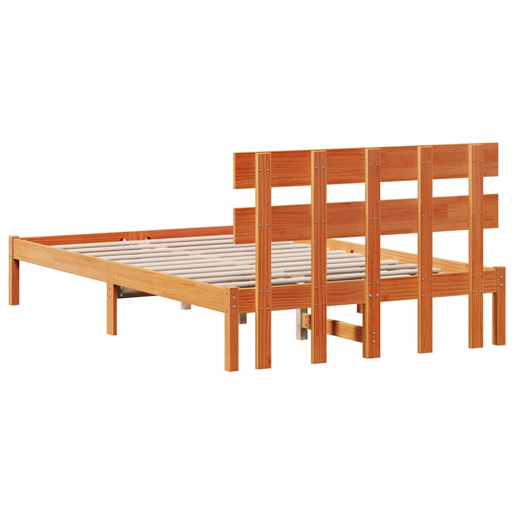 vidaXL Bed Frame with Headboard Brown 120 x 190 cm Solid Pine wood
