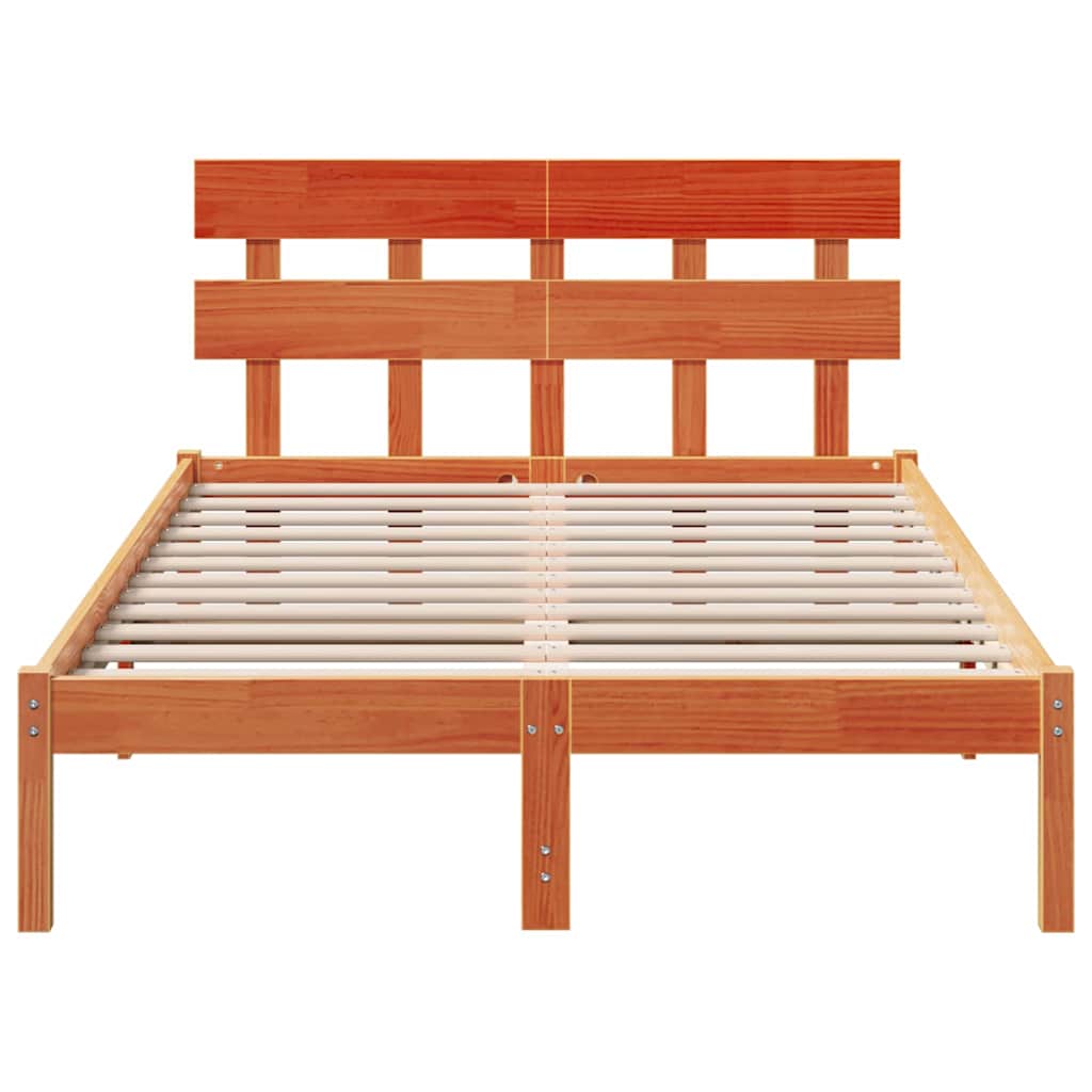 vidaXL Bed Frame with Headboard Brown 120 x 190 cm Solid Pine wood