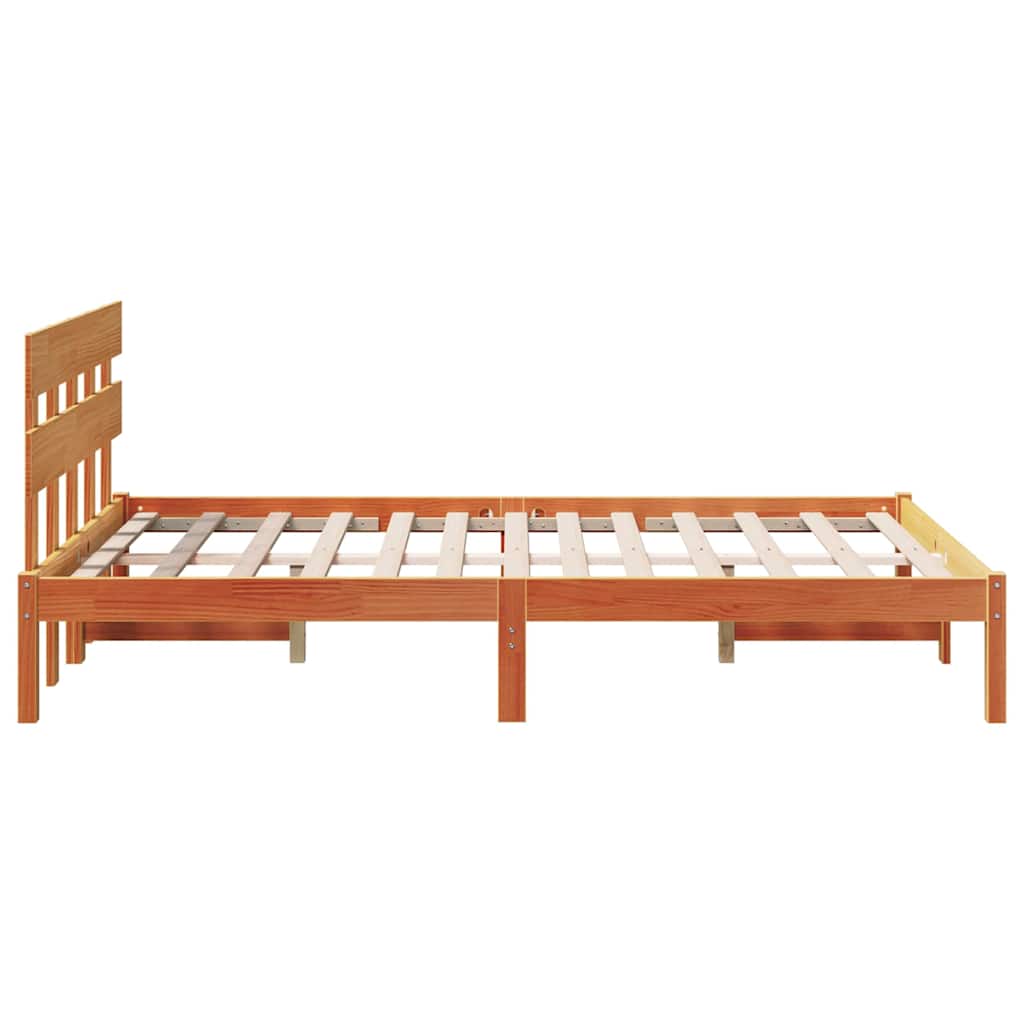 vidaXL Bed Frame with Headboard Brown 120 x 190 cm Solid Pine wood