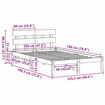 vidaXL Bed Frame with Headboard Brown 120 x 190 cm Solid Pine wood
