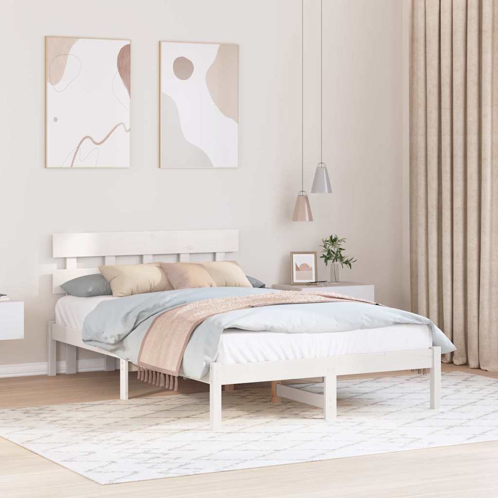 vidaXL Bed Frame with Headboard White 135 x 190 cm Solid Pine wood