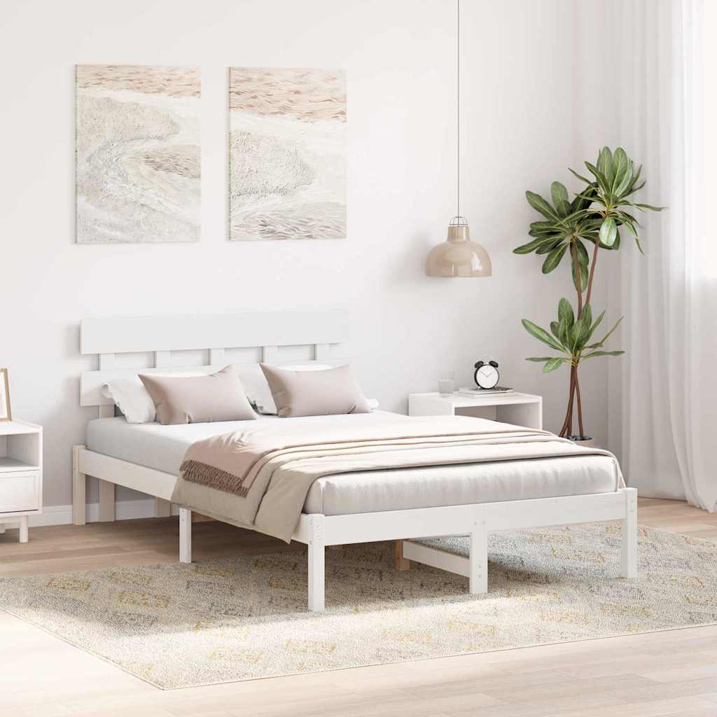 vidaXL Bed Frame with Headboard White 135 x 190 cm Solid Pine wood