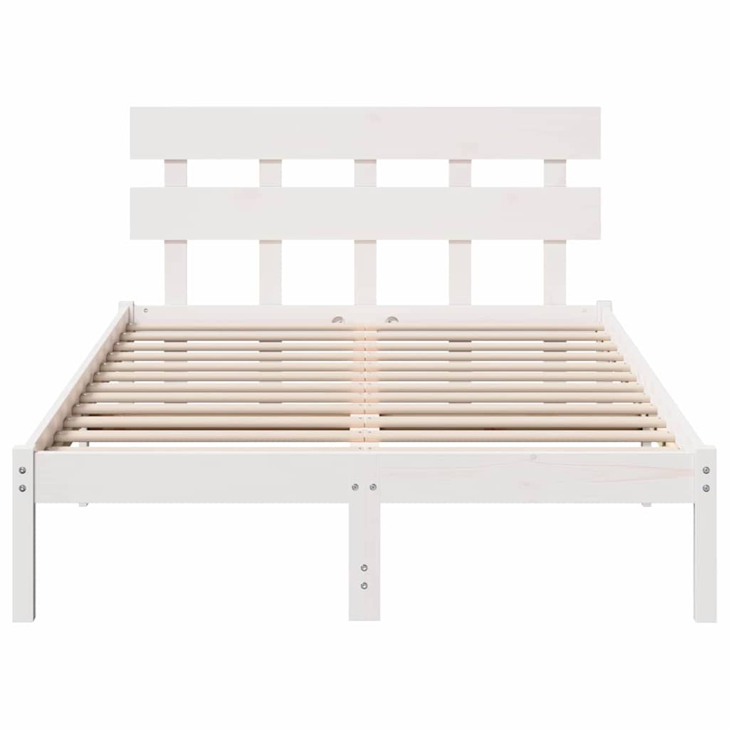 vidaXL Bed Frame with Headboard White 135 x 190 cm Solid Pine wood