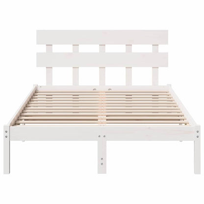 vidaXL Bed Frame with Headboard White 135 x 190 cm Solid Pine wood