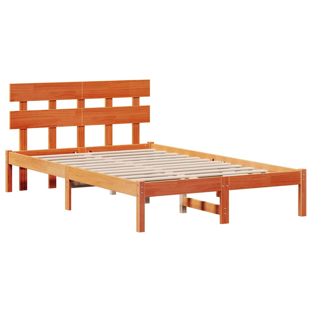 vidaXL Bed Frame with Headboard Brown 135 x 190 cm Solid Pine wood