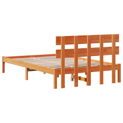 vidaXL Bed Frame with Headboard Brown 135 x 190 cm Solid Pine wood