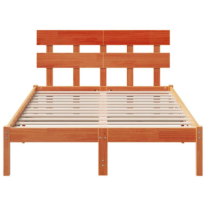 vidaXL Bed Frame with Headboard Brown 135 x 190 cm Solid Pine wood