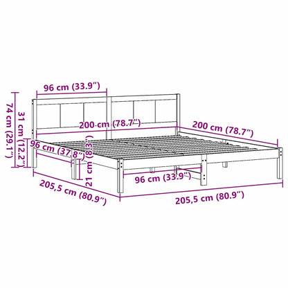 vidaXL Bed Frame Brown 200 x 200 cm Solid Pine wood
