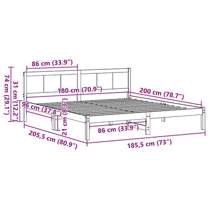 vidaXL Bed Frame Brown 180 x 200 cm Solid Pine wood