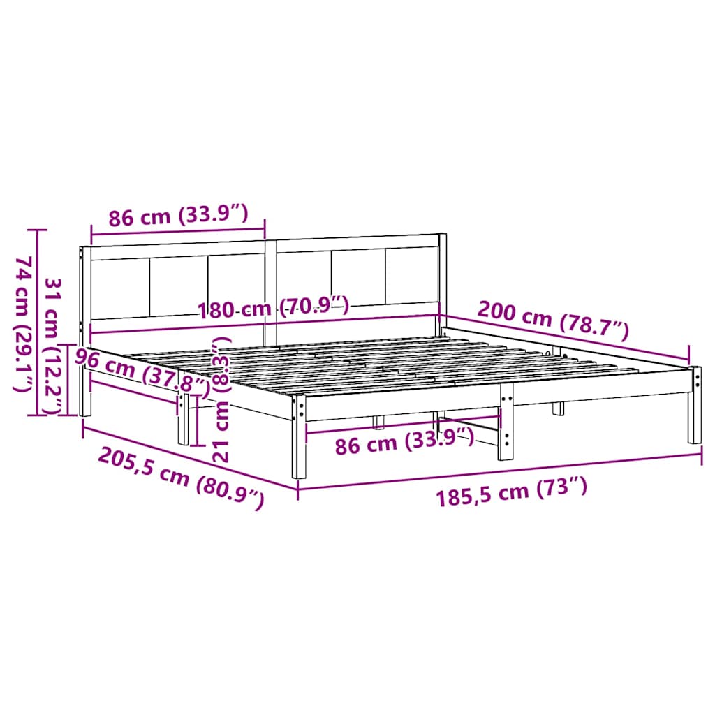 vidaXL Bed Frame White 180 x 200 cm Solid Pine wood