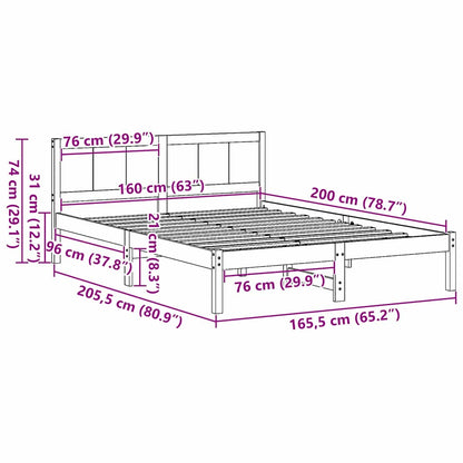 vidaXL Bed Frame Brown 160 x 200 cm Solid Pine wood