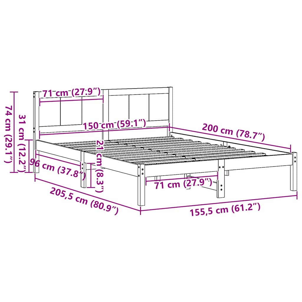 vidaXL Bed Frame White 150 x 200 cm Solid Pine wood