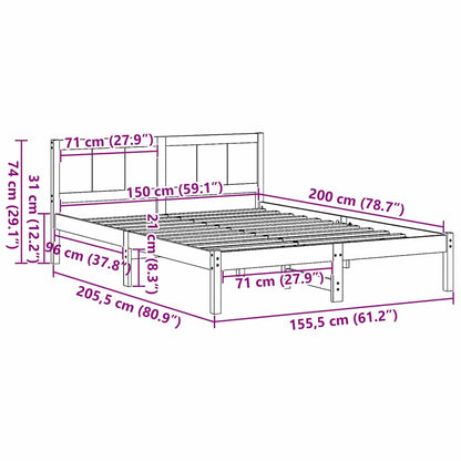 vidaXL Bed Frame White 150 x 200 cm Solid Pine wood