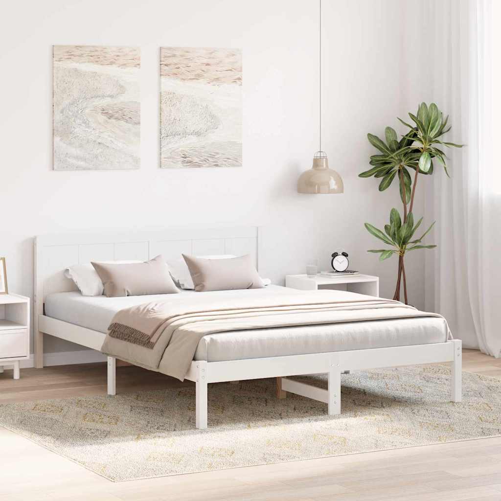 vidaXL Bed Frame White 140 x 200 cm Solid Pine wood