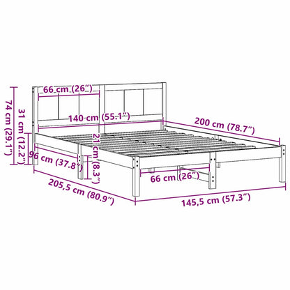 vidaXL Bed Frame White 140 x 200 cm Solid Pine wood
