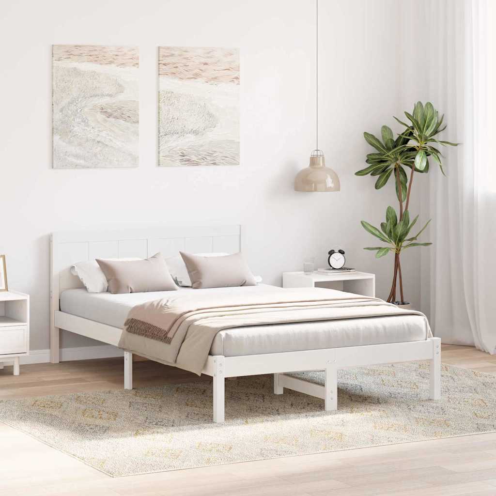 vidaXL Bed Frame White 140 x 190 cm Solid Pine wood