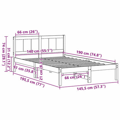 vidaXL Bed Frame Brown 140 x 190 cm Solid Pine wood