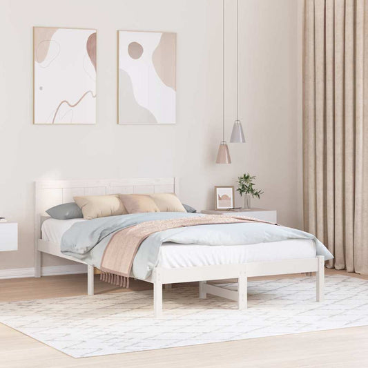 vidaXL Bed Frame White 135 x 190 cm Solid Pine wood