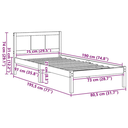 vidaXL Bed Frame Brown 75 x 190 cm Solid Pine wood