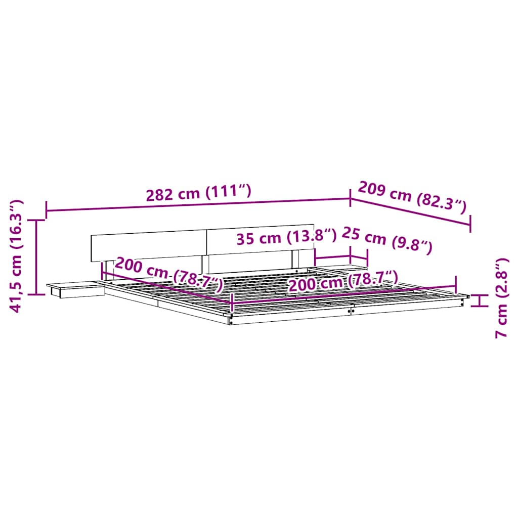 vidaXL Bed Frame Brown 200 x 200 cm Wood