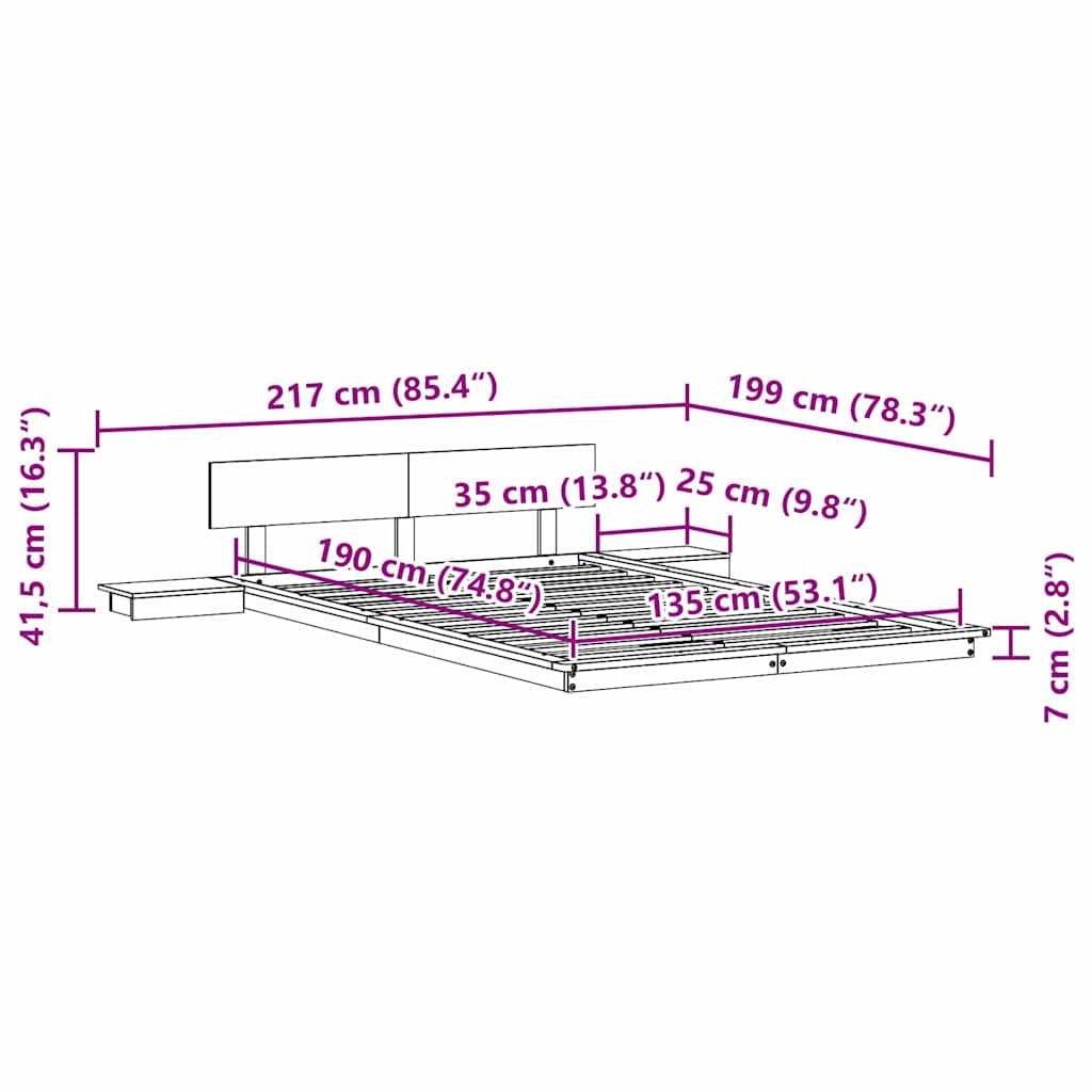 vidaXL Bed Frame with Headboard with Storage Brown 135 x 190 cm Wood