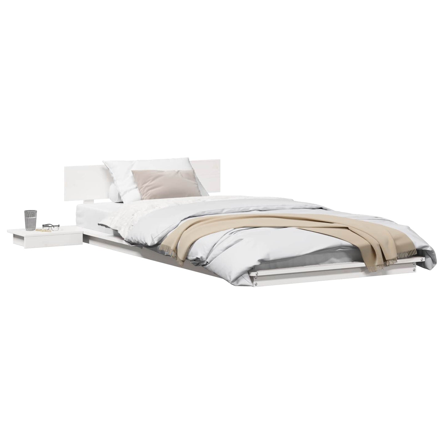 vidaXL Bed Frame with Headboard with Storage White 100 x 200 cm Wood