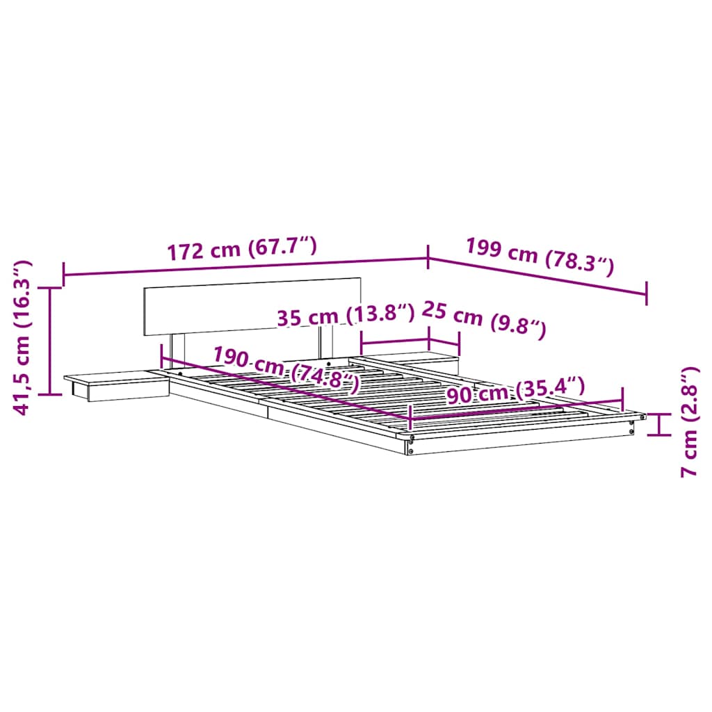 vidaXL Bed Frame White 90 x 190 cm Wood